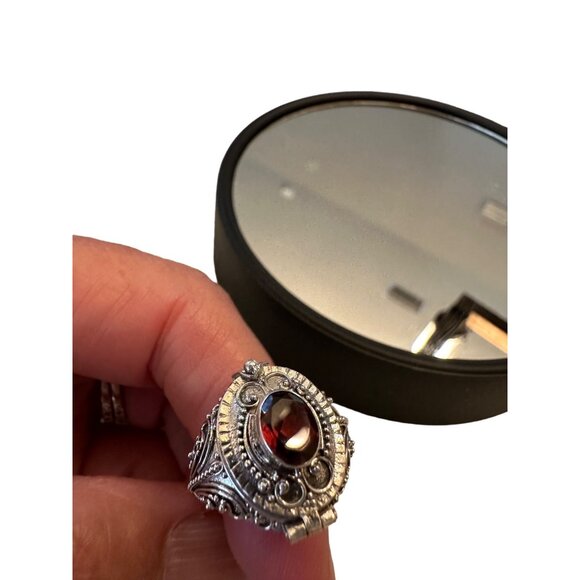 Poison Ring Sterling Silver 925 Garnet Gemstone Intricate Filigree Design Gift - Picture 5 of 16